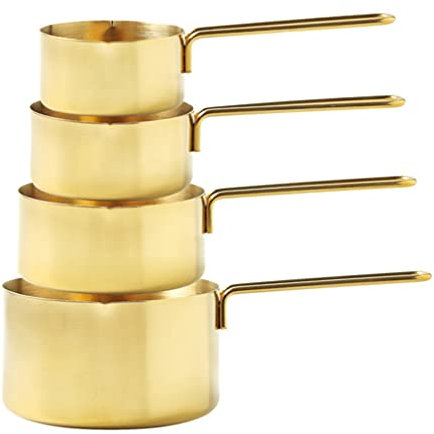 DOITOOL 4pcs Engraved Stainless Steel Measuring Cups and Spoons Golden Kitchen Utensils for Liquid and Dry Ingredients for Cooking and Baking