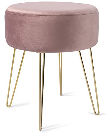 Zedelmaier Schminkhocker samt Schminktisch Hocker rund fußhocker Pouf fusshocker Polsterhocker für Wohnzimmer Schlafzimmer mit Metallbeinen Pink