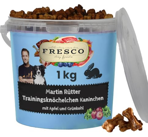 FRESCO Dog Martin Rütter Trainingsknöchelchen Kaninchen & Apfel 1kg | Hundeleckerli getreidefrei & zuckerfrei | Mit 70% Frischfleisch | Für kleine & große Hunde Leckerlis fürs Hundetraining