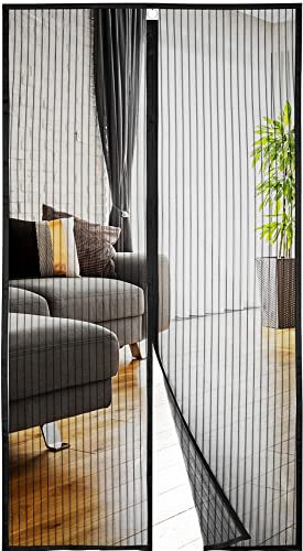 Magnet Fliegengitter Tür, 100x210cm Magnet Insektenschutz Tür, Klebemontage Fliegengitter Tür Ohne Bohren, Tür Fliegengitter mit 26 Magneten, Fliegengitter Tür Magnet für Balkontür Wohnzimmer, Schwarz