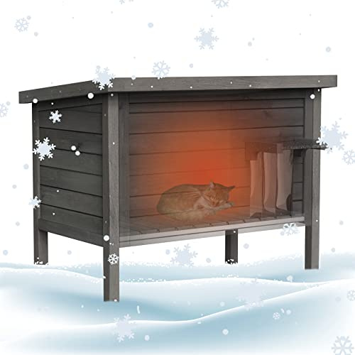 GDLF Outdoor Cat House Feral Cat Enclosure 100% Insulated All-Round Foam Weatherproof Solid Wood Large Size for Multiple Felines 34.5 L*21.5 W*27.2 H