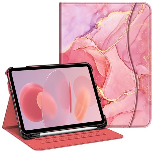 FINTIE Case for iPad A16 11th Generation 11 Inch & iPad 10th Gen 10.9 Inch | Multi-Angle Viewing Protective Stand Cover, Built-in Pencil Holder & Storage Pocket, Auto Wake/Sleep, Marble Pink