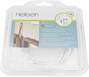 nielsen Galerieschienen Zubehör Stahlseil 2m weiß mit Schlaufe und Gleithaken (2 Stück/Packung)