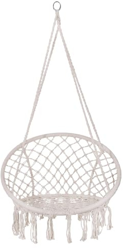 Springos Hängesessel Boho 120 cm Creme, Vogelnest Schaukelstuhl aus Metall, Baumwolle und Polyester, belastbar bis 150 kg, bequemes 60 cm Sitzbreite, ideal für Garten, Terrasse und Zuhause