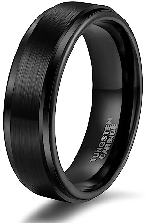 Titaniumcentral Anillo para hombre y mujer, negro, carburo de tungsteno cepillado, anillos de compromiso, alianzas de boda, 6 mm, 8 mm, Tungsteno
