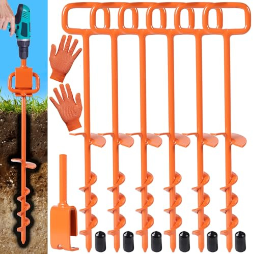 16In Tent Stakes, Ground Anchors Screw In, with 1PCS Tent Stakes Heavy Duty Adapter, for Screw Ground Anchors, Tree Straightening Kit, Anchors Tent, Mobile Home Anchors (Size : 6PCS)