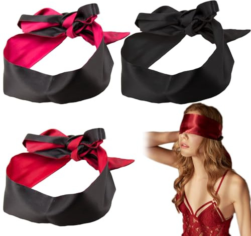 3 Stück Satin Augenbinde, Verdunklungs-Augenmaske, Weiche Schlafmaske 150 x 7 cm Verstellbare Augenabdeckung Reise-Augenmaske