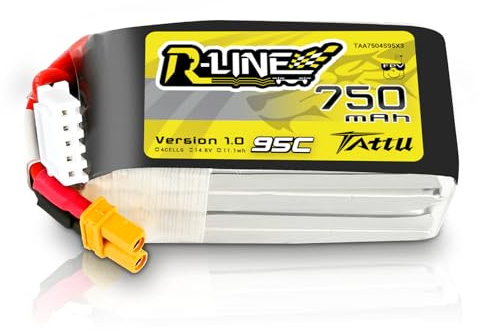 TATTU 4S 750mAh 14.8V 95C 4S1P Lipo Akku mit XT30 Stecker für FPV Racing Quadrocopter 100 180 Größe