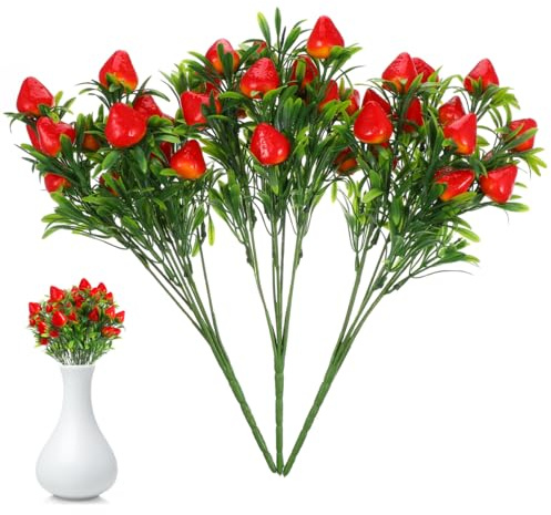 Zerodeko Branche De Fraises Artificielle Réaliste en Plastique 27X21Cm Bouquet De Fruits Fausse Tige pour Décoration Maison Fête Bricolage Couronne Panier