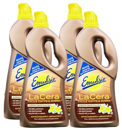 La Cera Facile Cotto e Rossa, Autolucidante e Antiscivolo,Barriera Protettiva 3in1: -Più Brillantezza -Più Protezione -Pulito Più a Lungo. Con Delicata Profumazione 725ml (4 Unità)