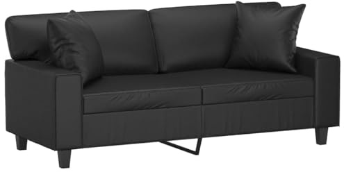 vidaXL Sofa 2 Sitzer, Couch mit Zierkissen, Liegesofa für Wohnzimmer, Polstersofa Sessel Relaxsofa Loungesofa Relaxcouch, Schwarz Kunstleder
