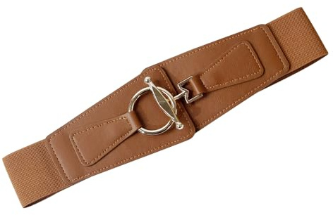 QKEPCY Elastischer Taillengürtel Damen Stretchgürtel Breiter Hüftgürtel mit Goldener Ringschnalle Elegant Taillenband Schwarz