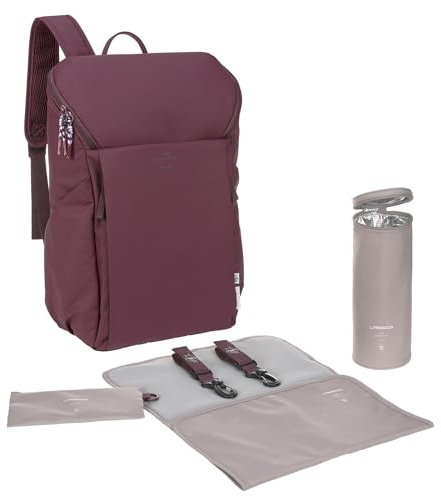 LÄSSIG Baby skötryggsäck med skötunderlag, barnvagnsfäste och flaskhållare/GRE Slender Up Backpack deep red