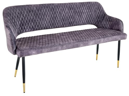 Sitzbank PARIS - 160cm - grau - Samt Metall-Beine Retro goldene Fußkappen | montiert geliefert, hohe Belastbarkeit, hoher Komfort, Ziersteppung, vielseitig einsetzbar, angenehme Haptik