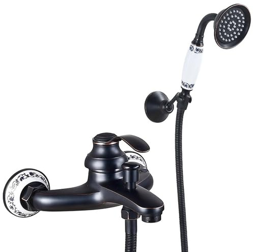 HomeLava Retro Badewannenarmatur mit Handbrause Schwarz Badewanne Wasserhahn Wandmontage Nostalgie für Badezimmer Wannenarmatur