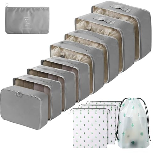Gemtte Koffer Organizer Set 13-teilig, Wasserdicht Packing Cubes, Multifunktionale Travel Packwürfel, Kofferorganizer Packtaschen für Koffer, Reise Organizer Set Mit Kleidertaschen (Grau)