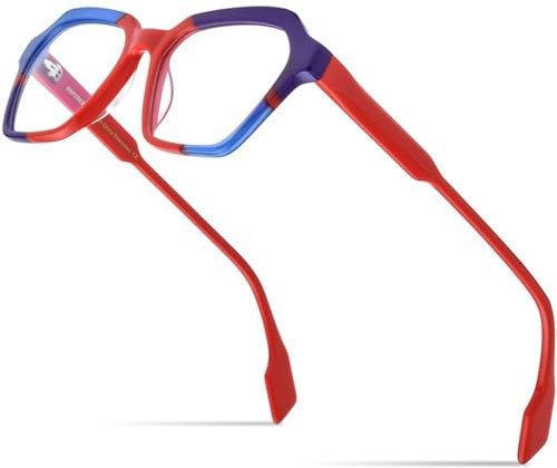 MUTYNE Mehrfarbige Acetat-Brillengestelle für Herren, Retro, quadratisch, für Damen, Brillen, Rot, Einheitsgröße