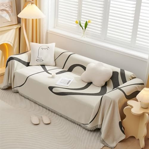 AMDXD Überwurfdecke, Geometrische Linie Muster Sofa Überzug 1 Sitzer, rutschfeste Sofabezug Katze in Chenille Anti-Rutsch-Couch - 180x180CM, Dunkelgrau
