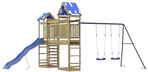 vidaXL Spielturm, Klettergerüst mit Dach Schaukeln Rutsche Brücke, Kinder Kletterturm Spiel-Zubehör für Garten, Holz Spielplatz Spielhaus, Kiefernholz Imprägniert