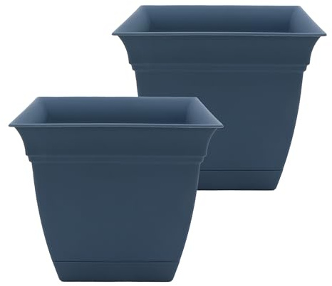The HC Companies Eclipse quadratischer Übertopf mit Untersetzer, 30,5 cm, für drinnen und draußen, für Blumen, Gemüse, Kräuter, Schieferblau (2 Stück)