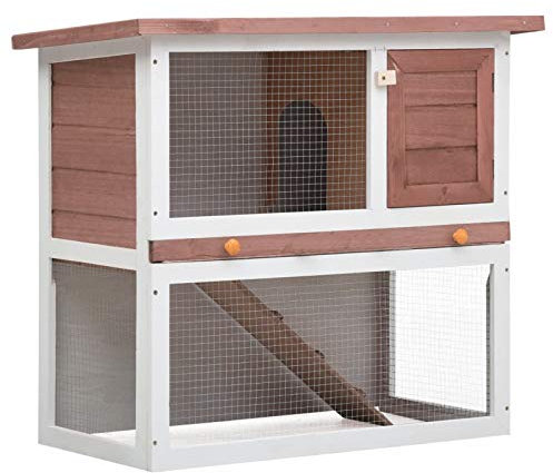 LAPOOH Kaninchenstall 1 Tür, Hasenstall, Hasenkäfig, Doppelhausninchenställe,Tierhaus, Kleintierstall, Kaninchenhaus, Haustierstall, Kaninchen Häuser, Braun Holz