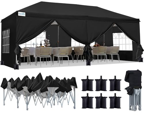 Quictent Faltpavillon 3x6m wasserdicht | Partyzelt, Pop-Up Pavillon, Gartenpavillon, stabil, mit Seitenwänden, UV-Schutz 50+, Tragetasche inkl, Stahlrahmen