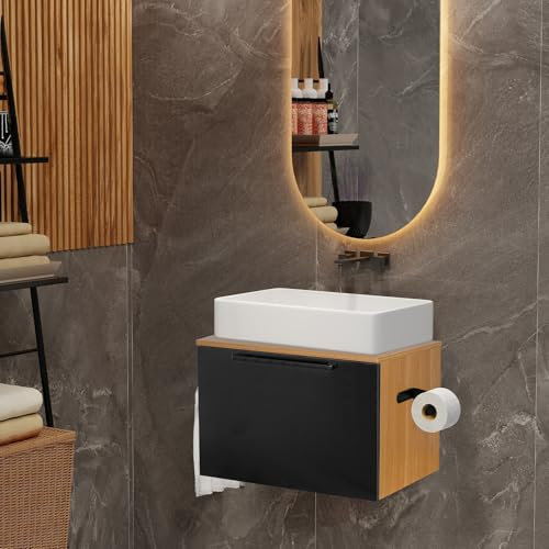 YU YUSING Badmöbel Waschbeckenunterschrank 60cm mit 1 Handtuchring 1 Klopapierhalter 1 Tür, Badezimmerschrank mit Unterschrank, Badezimmermöbel Set, Badschrank aus MDF, Gäste WC, Moderne