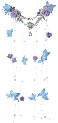 MOSTORY Elfenkrone Kopfschmuck Mittelalter Damen, Blau Waldelfe Elfenschmuck Krone für Renaissance Cosplay Karneval Accessoires