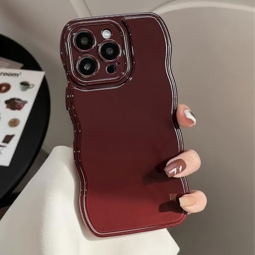 Rokmym Compatibile con iPhone 15 Pro Custodia, Semplice Design Ondulato, Motivo a Gonne, Cornice Ondulata, Silicone Morbido, Retro Antigraffio in TPU Bumper Case per iPhone 15 Pro, Rosso Borgogna