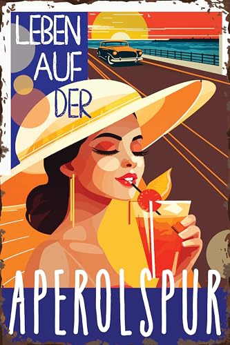 Large 40 x 30 cm - Retro Tin Sign, Bar Sign, Cocktail Recipe, Summer Feeling - Aperol Spritz - Prosecco (Life on the Aperol Track)
