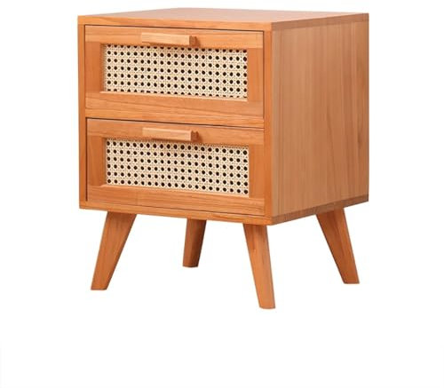 KHLMSRXJ Mesitas de Noche de ratán, mesita de Noche con diseño Retro, Elegante y Sencilla con 2 cajones, Mesa Auxiliar para Dormitorio, Sala de Estar y balcón (Color: Color Cereza)