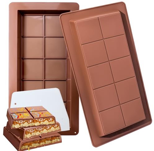 2 Pack Dubai Chocolate Bar Mold, Silicone Molds 1 Inch Deep, Chocolate Pistachio for Stuffed Bar with Scraper