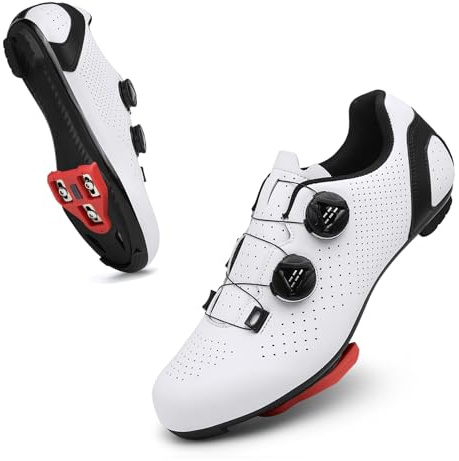 YIHOODA Chaussures de cyclisme pour homme et femme - Compatibles avec Peloton SPD SPD-SL Look Delta/Keo - Respirantes - Pour vélo de course, VTT et cyclisme en intérieur, Blanc., 47 EU