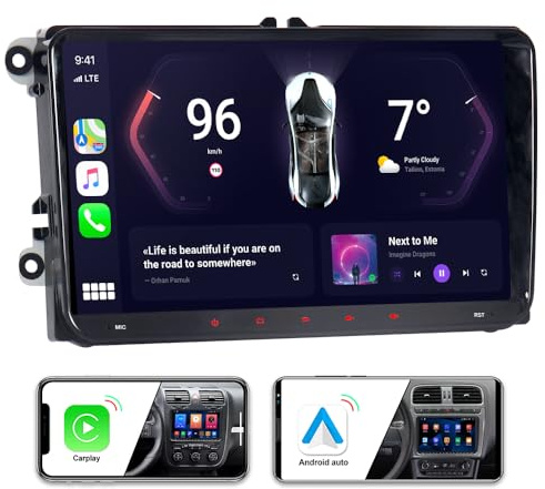 ACAVICA Android Autoradio 2DIN 9 Zoll Touch Display – Wireless CarPlay Android Auto, Bluetooth GPS Navi – für VW Golf 5 6 Polo Passat – Lenkradsteuerung Unterstützt (2+32GB Autoradio für VW Golf 5)