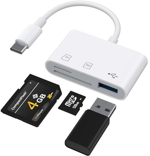 Lector de tarjetas USB C SD 3 en 1 lector de tarjetas USB SD lector de tarjetas 3.0 USB-C a SD adaptador para SD/MicroSD/TF/SDHC/SDXC/MMC para iPhone 16 15 Plus Pro Max / Samsung (blanco)