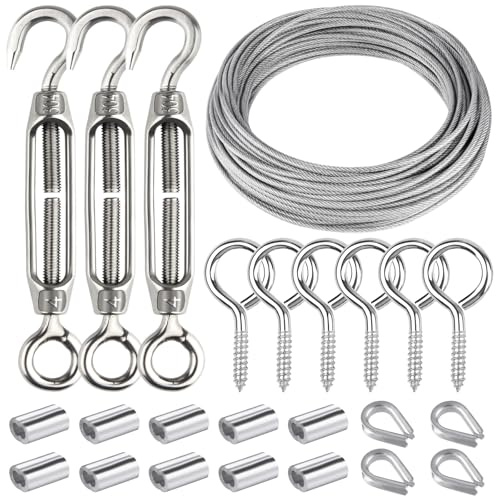 BOUBONI 15M Garden Wire Rope Kit 304 Stainless Steel M5 Turnbuckle Tensioner Cable Rope Thimble-Trellis, Outdoor String (24)