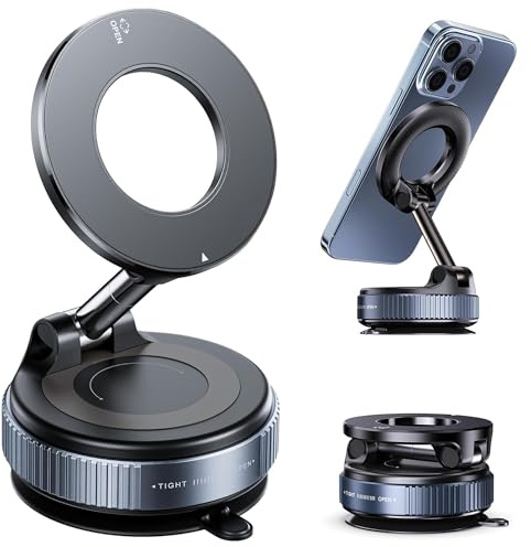 Vacuum Magnetic Phone Holder for Car, 360° Rotatable Car Mount, Foldable & Adjustable Magnetic Mount, Dashboard & Smooth Surface, Fits iPhone 17 Pro Max/16/15/14/13/12 and Android