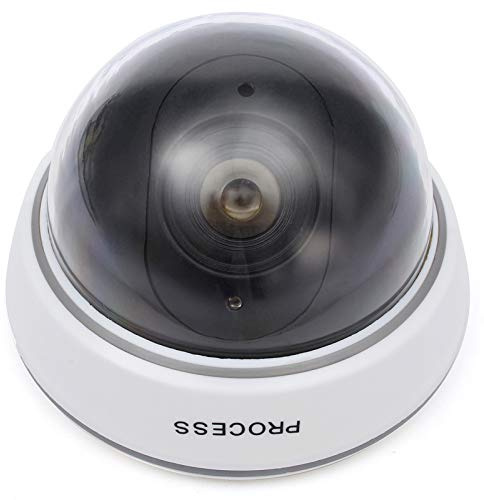 Telecamera di sicurezza realistica a cupola con luce rossa lampeggiante per interni/sorveglianza (bianco)