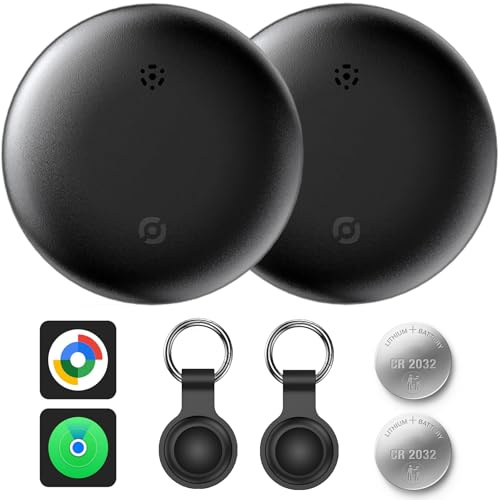 Air Tracker Android, 2 pezzi Smart Tracker Android & iOS Localizzatore di oggetti con l’app iOS Find My/Google Find Hub, Bluetooth Tracker IP66 impermeabile per chiavi/bagagli/sacchi (Nero)