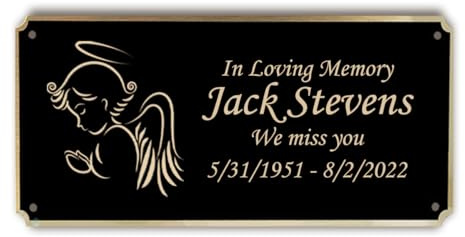 Black and Gold Brass Door Name Plate I Grave Marker I Garden Plaque (Angel, Medium)