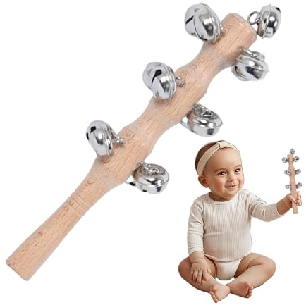 Jingle Stick – Bell Jingle Shaking | Buchenschlittenglocke | Packung Holz-Tamburin | Handtrommel Jingle Bells | Percussion Musikinstrument | Regenbogen-Glöckchen für Weihnachten