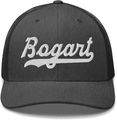 Bogart Hat Bogart Trucker Hat Baseball Script Embroidered Cap Vintage Sports Mesh Swoosh Gift Souvenir Headwear GA Dark Heather Gray