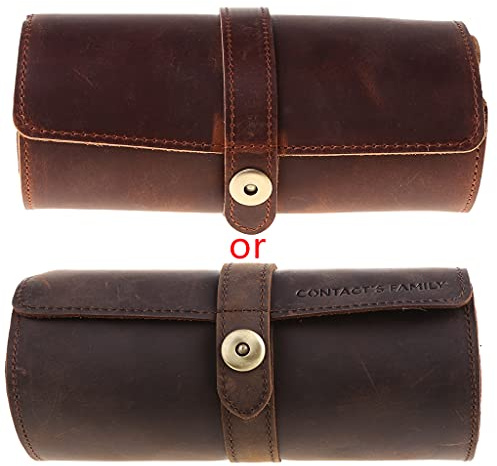 NIHENHAO - Estuche Enrollable para Reloj de Piel auténtica con 3 Ranuras para Viaje portátil Estilo Vintage de Piel de Caballo para Guardar Relojes