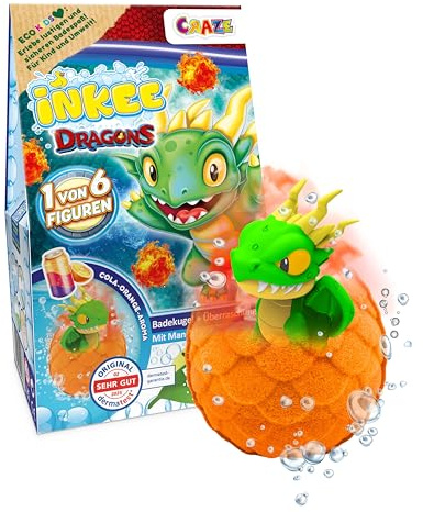 INKEE Surprise Dragons – Bomba da bagno per bambini con sorpresa, drago giocattolo all'interno – Palla da bagno per bambini con fragranza Coca arancione – divertimento palline da bagno con sorpresa (1