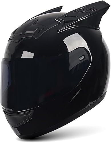 Kcolic Casque De Moto Modulable Noir/Rose avec Oreilles De Chat pour Femmes Et Filles, Homologué Dot/ECE, Casque Intégral À Double Visière Rabattable Et Intégré A,L(57-59 CM)