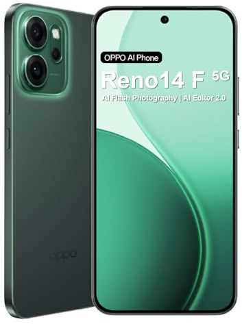 OPPO Reno14 F 5G IA Smartphone Android Débloqué, 8+256Go Téléphone, Snapdragon 6 Gen 1, Écran AMOLED 120Hz 6,57, Caméra AI 50MP, Batterie 6000mAh, SUPERVOOC 45W, Résistance IP69, NFC, Dual SIM, Vert