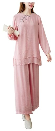 CHUIKUAJ Vêtements de Tai Chi pour Femmes, Manches Longues, Uniforme de Kung Fu, Costume Léger D'arts Martiaux Traditionnels Chinois pour la Méditation Zen, Exercice Matinal (Pink, M)