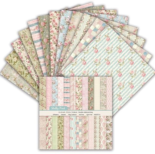 Carta decorativa double-face per scrapbooking, 15 x 15 cm, 160 g/m², per scrapbooking, diario spazzatura e creazione di biglietti, ideale per album di ritagli e lavori con la carta, 24 fogli (rosa
