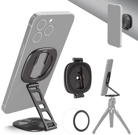 NEEWER Dual Magnetic Phone Ring Holder, Slim Folding Cell Phone Grip Stand Tripod Mount with 1/4 Thread & Cold Shoe Mount, Compatible with MagSafe iPhone Samsung Android for Video Recording, PA095