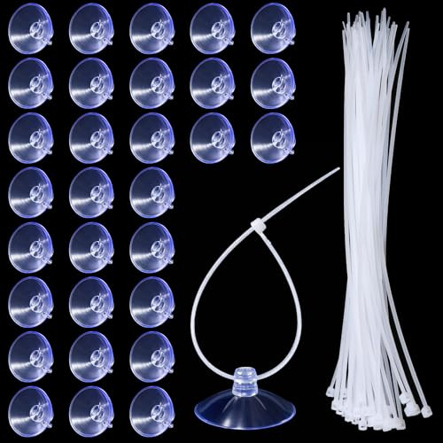 Zyghjort 30PCS 35mm Suction Cups with 50PCS Zip Tie, Aquarium Suction Cup Fish Tank Plant Holder Sucker Pad for Binding Aquarium Plant Holder Fishes Tanks Plants Moss Shrimp Nest Landscape Fixation